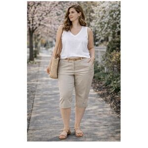 RICKIS‎ Cropped Chino Pants Beige Stretch Sz 16 NWOT Minimalist Casual Neutral